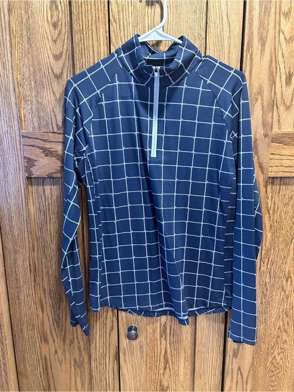 Walter Hagen Navy and White Windowpane Quarter-Zip Pullover